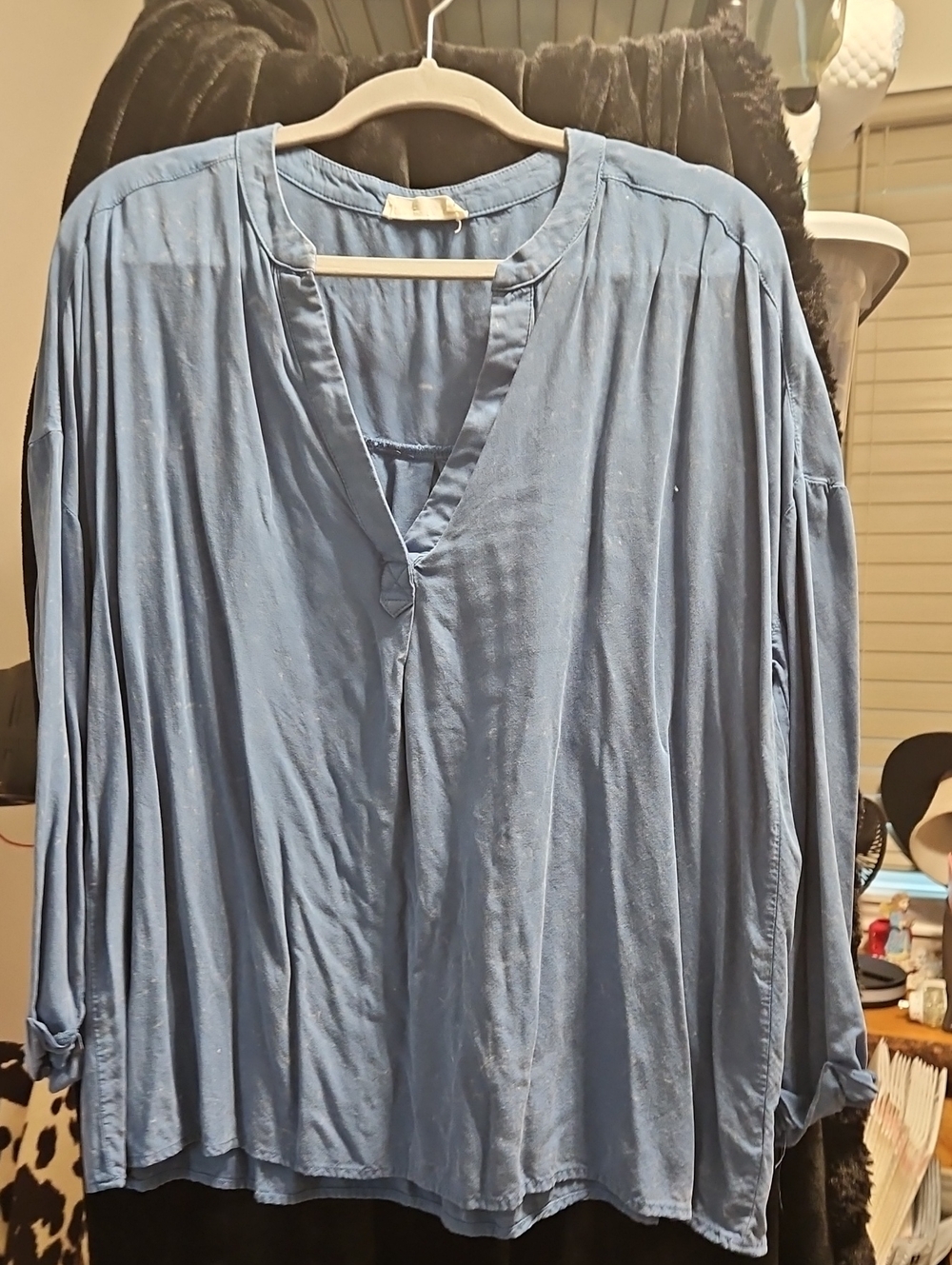 Blue Relaxed V-Neck Shirt